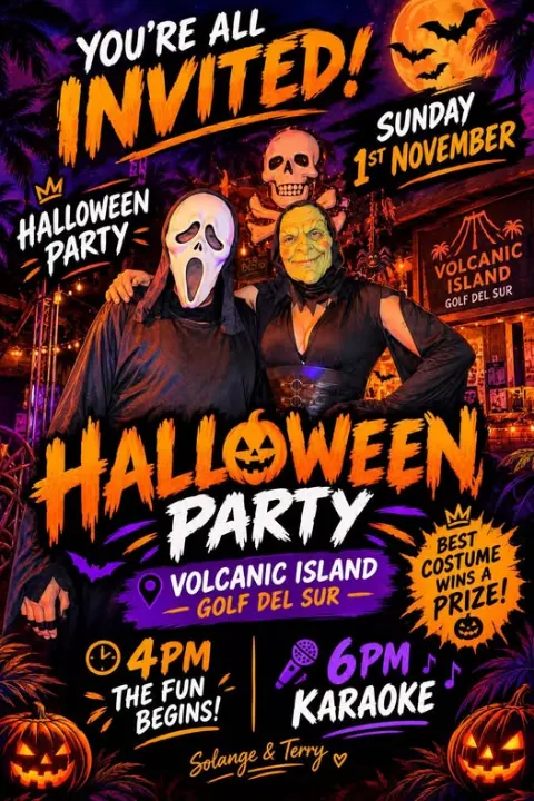 Halloween Party im Volcanic Island, Golf del Sur – Veranstaltungsplakat Teneriffa
