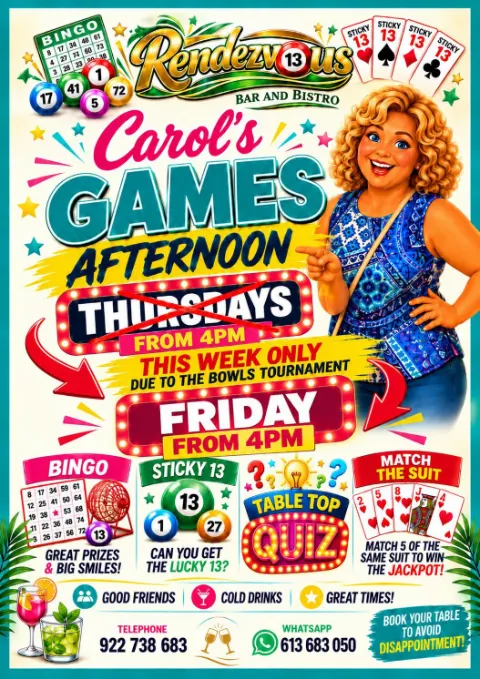 Carol's Games Afternoon — Rendezvous Bar & Bistro