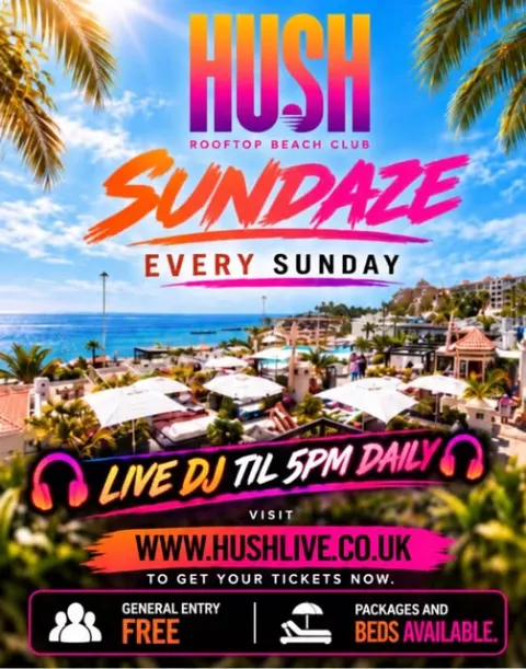Hush Sundaze with DJ Chibbs im HUSH Rooftop Beach Club, Fañabé – Veranstaltungsplakat Teneriffa